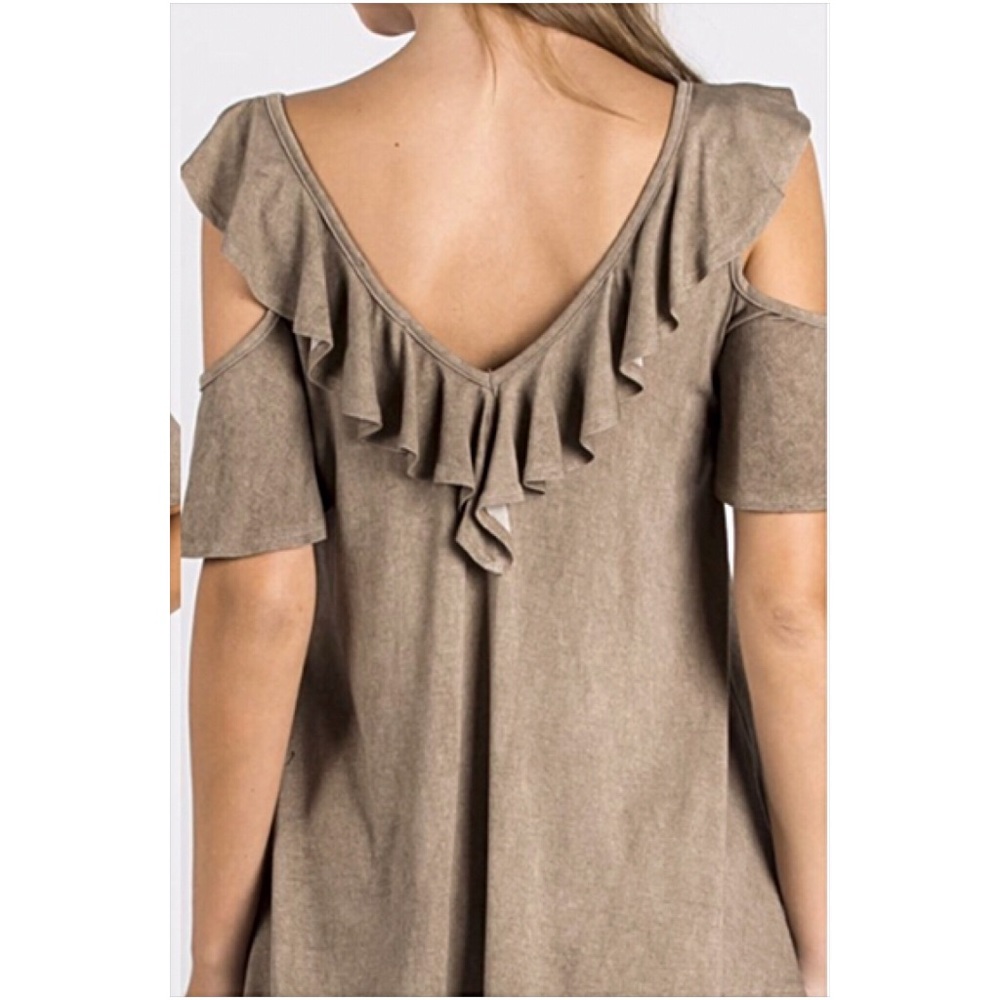 Boho Ruffle Flowy V-Neck Cold Shoulder Top S/M - Picture 6 of 6